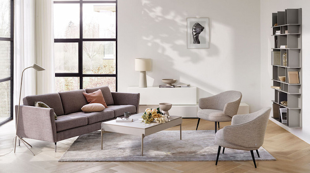 living room with light scandinavian furniture design