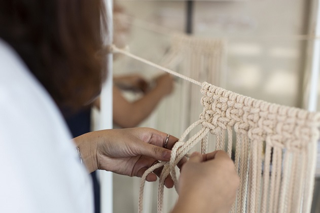 Close-up of creating Macramé Artworks