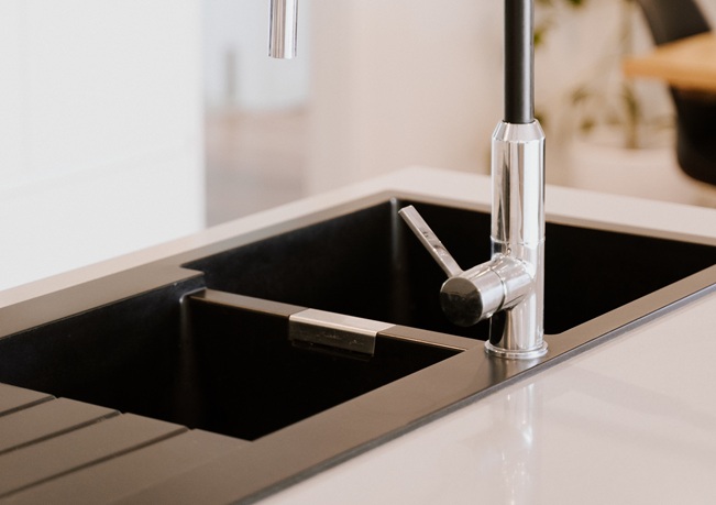 black sink in the kitchen