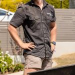 man wearing workwear shirt